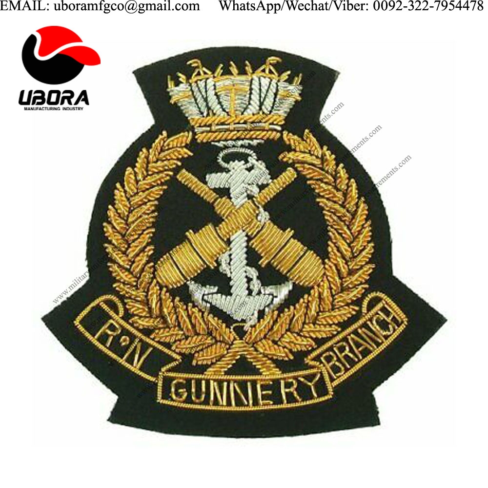 mettalic wire HS Royal Navy Gunnery Branch Blazer Badge Bullion Wire Jacket Hand Embroidered Blazer 